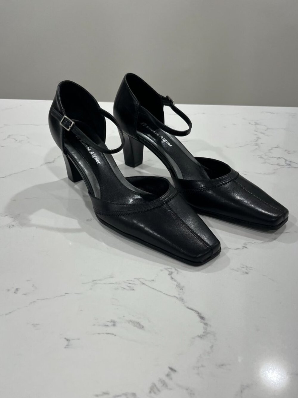 Etienne Aigner Women's Black Leather D'orsay High Heels Ankle Strap Size 7.5